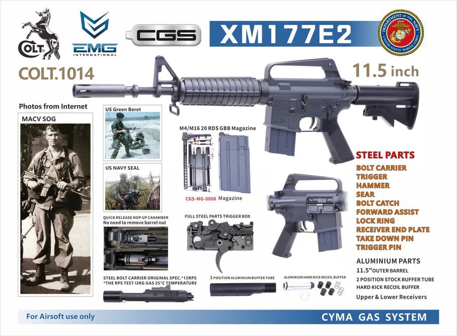 CYMA CGS COLT M629 XM177E2 GBB Airsoft ( COLT1014 ) CYMA-GBB-CGS-COLT1014 - WGC Shop