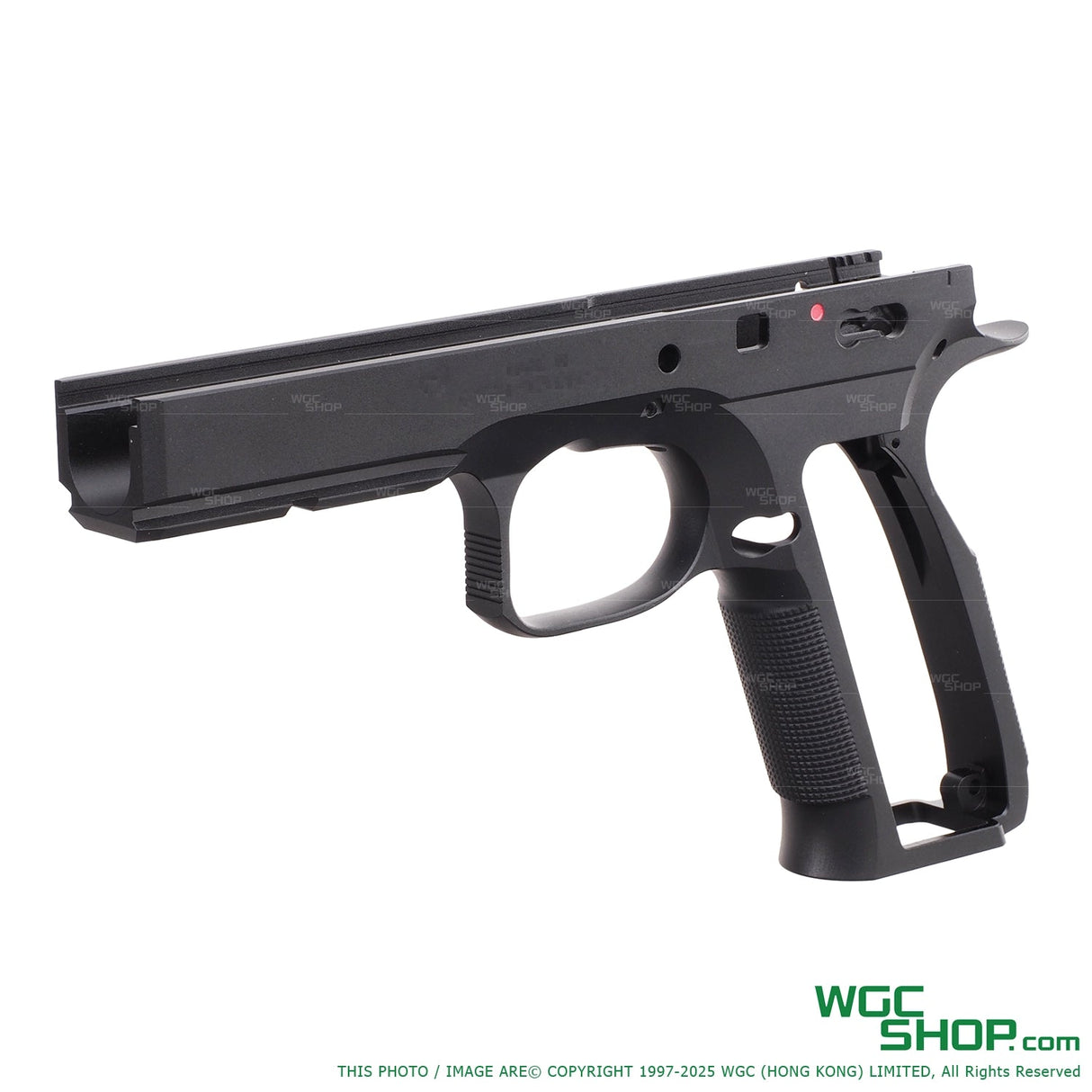 Black CNC aluminum frame for KJ Works Shadow 2 TS2 GBB pistol on white background