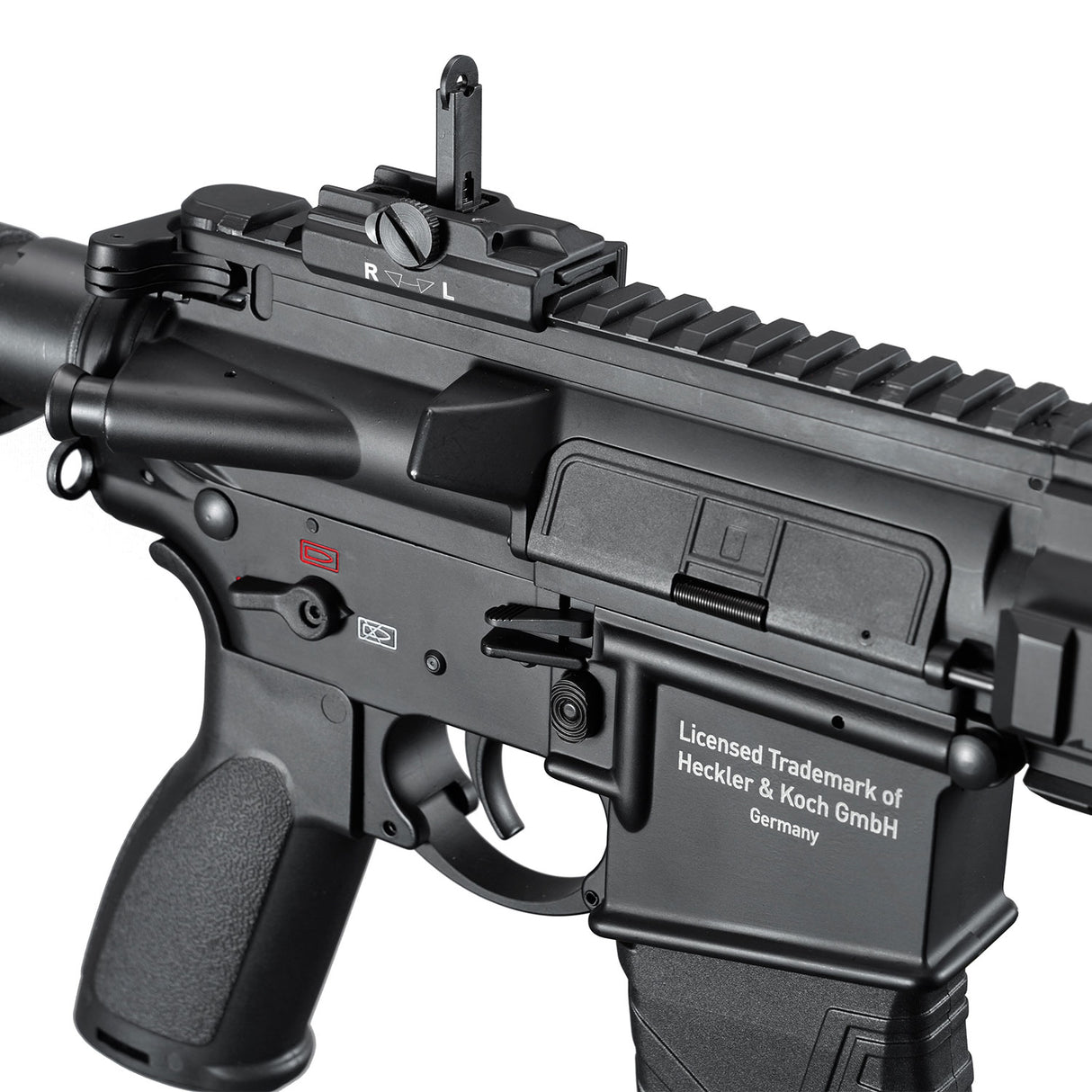 Receiver close-up of ARCTURUS HK416A5 AEG FE Black AT-HK416A5-FE-BK - WGC Shop