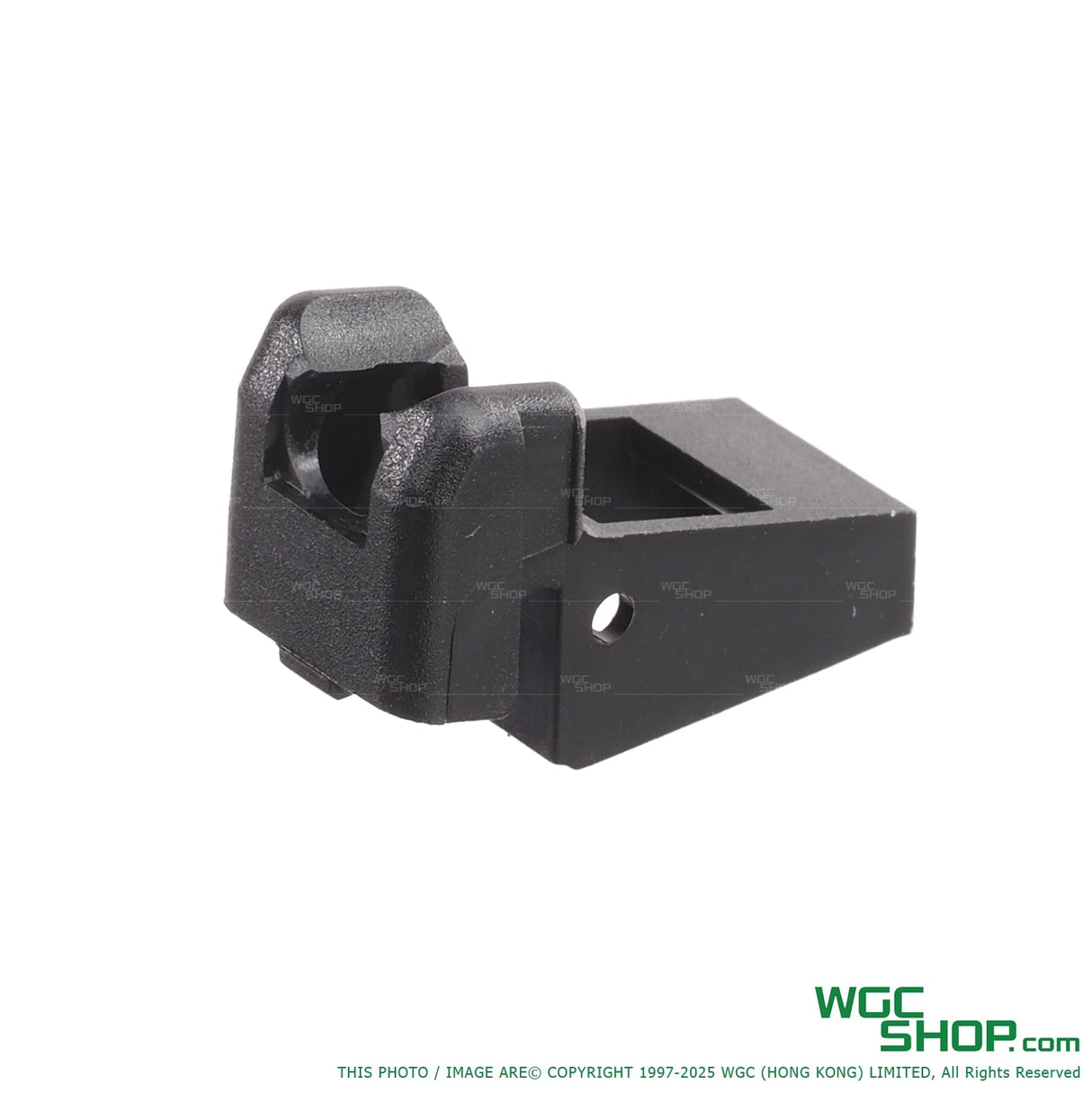Black polymer magazine lip for Hi-Capa airsoft pistol with textured front and side hole