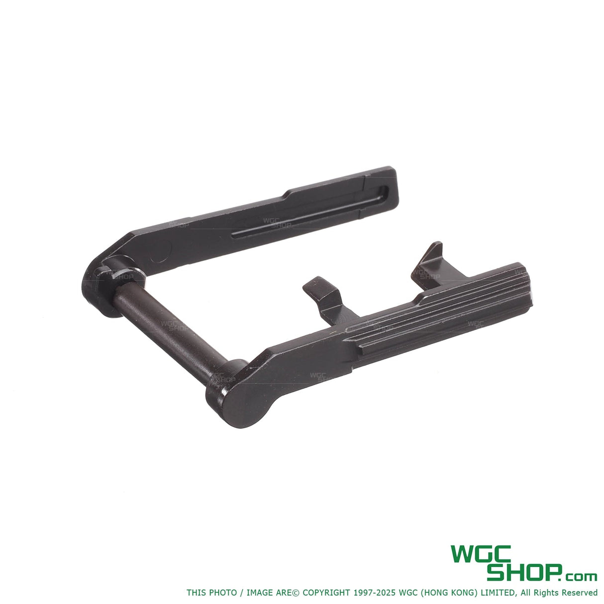 Black steel slide stop assembly for Crusader PPQ airsoft pistol on white background