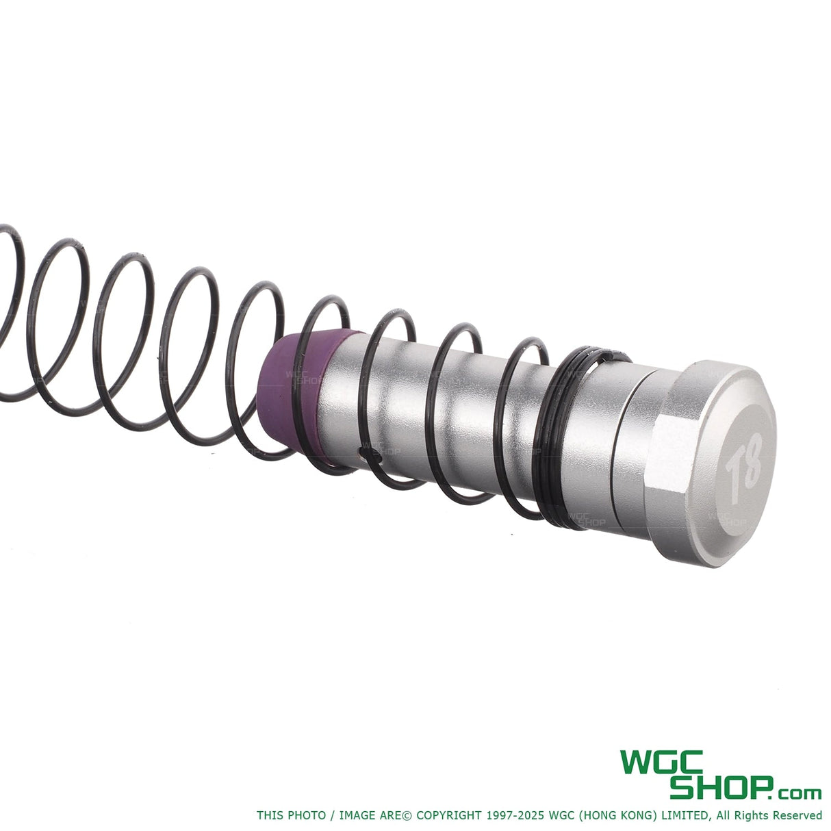 Silver CNC counter weight with black recoil spring and purple buffer for AR M4 GBB gun