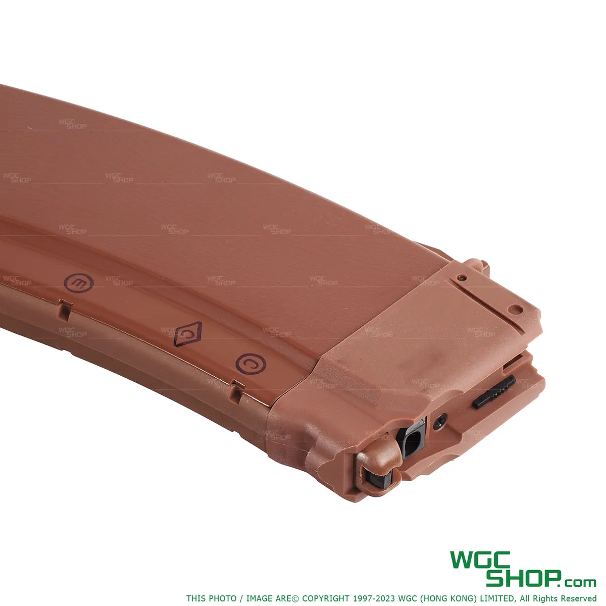 Close-up top view of VFC 50Rds AK Gas Airsoft Magazine
