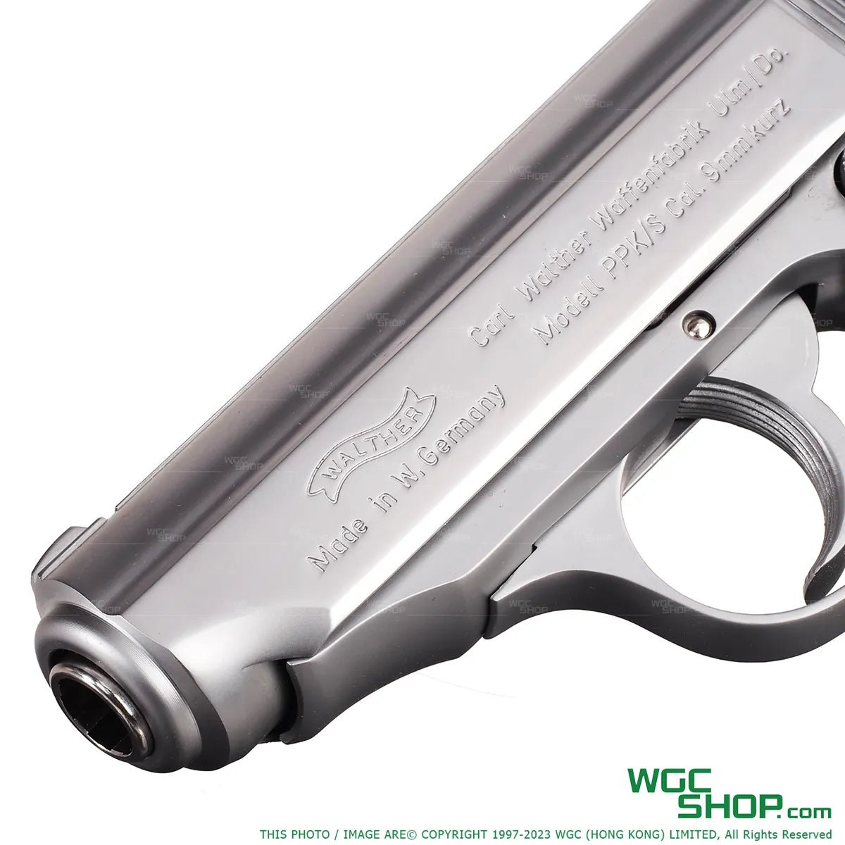 Left close-up view of VFC PPK/S GBB Airsoft - Silver