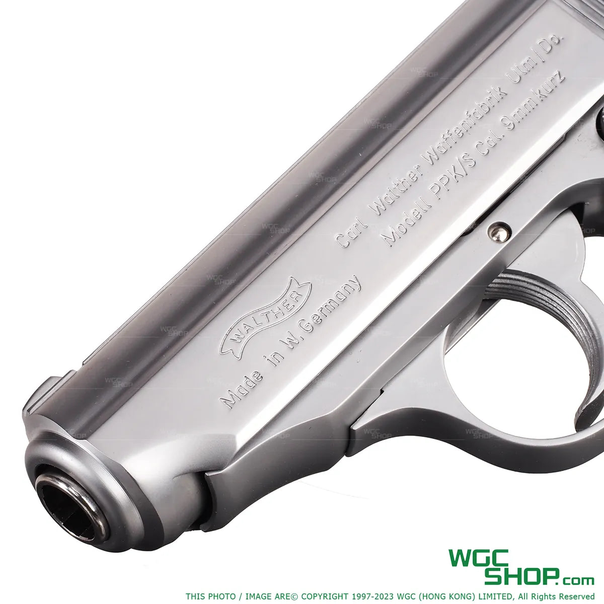 Left close-up view of VFC PPK/S GBB Airsoft - Silver