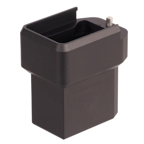 black rectangular camera mount adapter with a metal pin on the side on white background