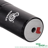 Close-up of a black 40MAX Cyclops 40mm airsoft grenade with adjustable velocity dial