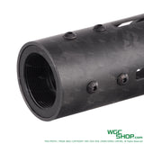 Close-up of forged carbon patterned black handguard with screws for Marui M4 GBB airsoft gun