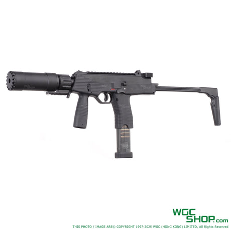 MARUYAMA MP-IX DX GBB Folding Stock Left-Side View with Stock Extended and Silencer Attached