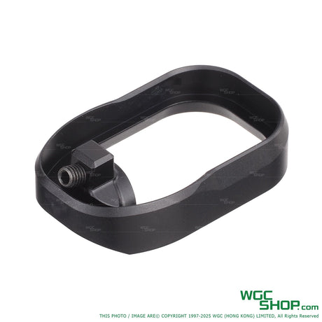 Black CNC aluminum T-style magwell for GHK G17 Gen5 and G45 GBB pistols on white background