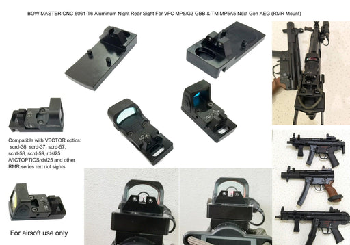 BOW MASTER RMR Mount With Night Rear Sight for VFC MP5 / G3 GBB And Marui MP5A5 - WGC Shop