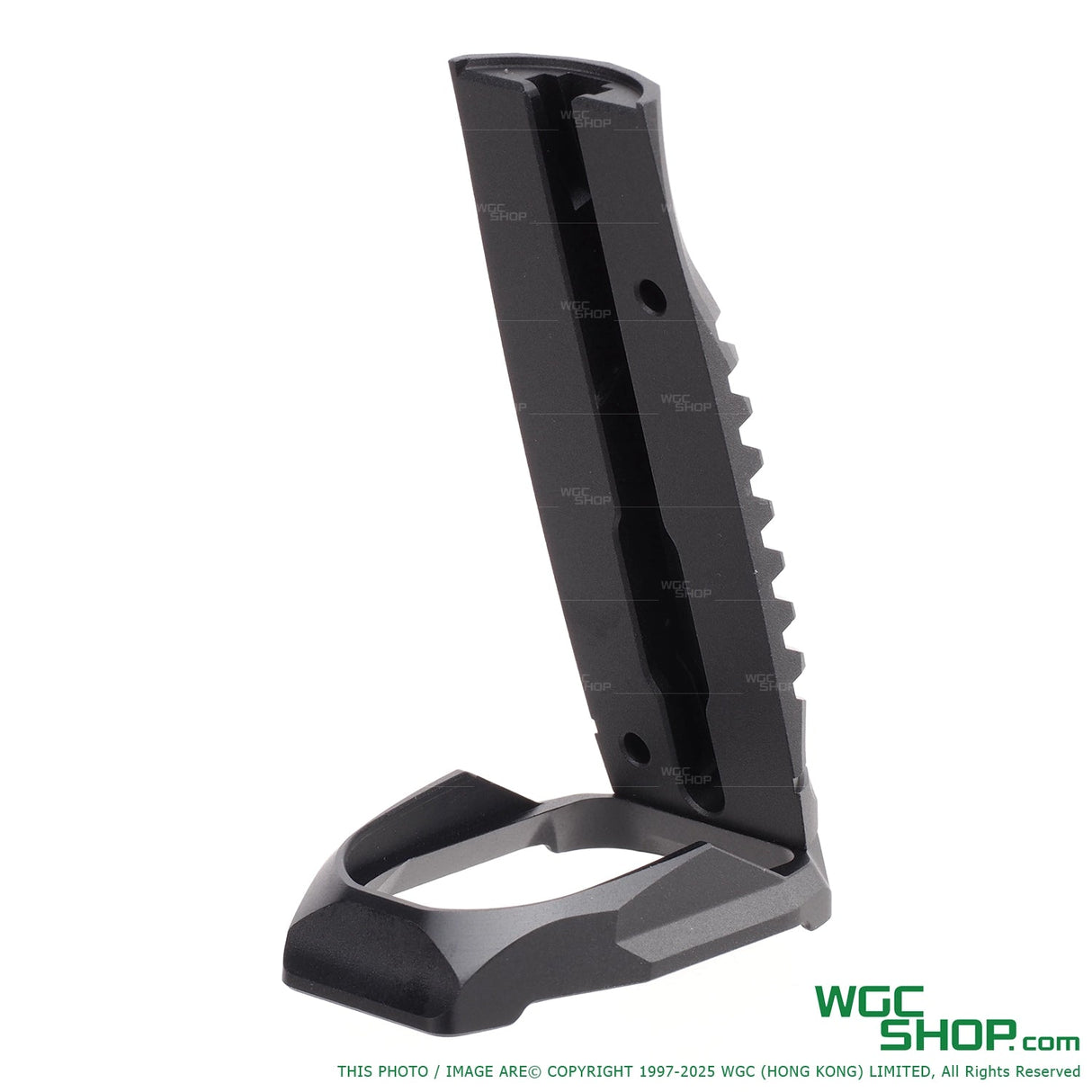 Black ra-style backstrap and magwell adapter for PB P365 X Macro pistol, angled view