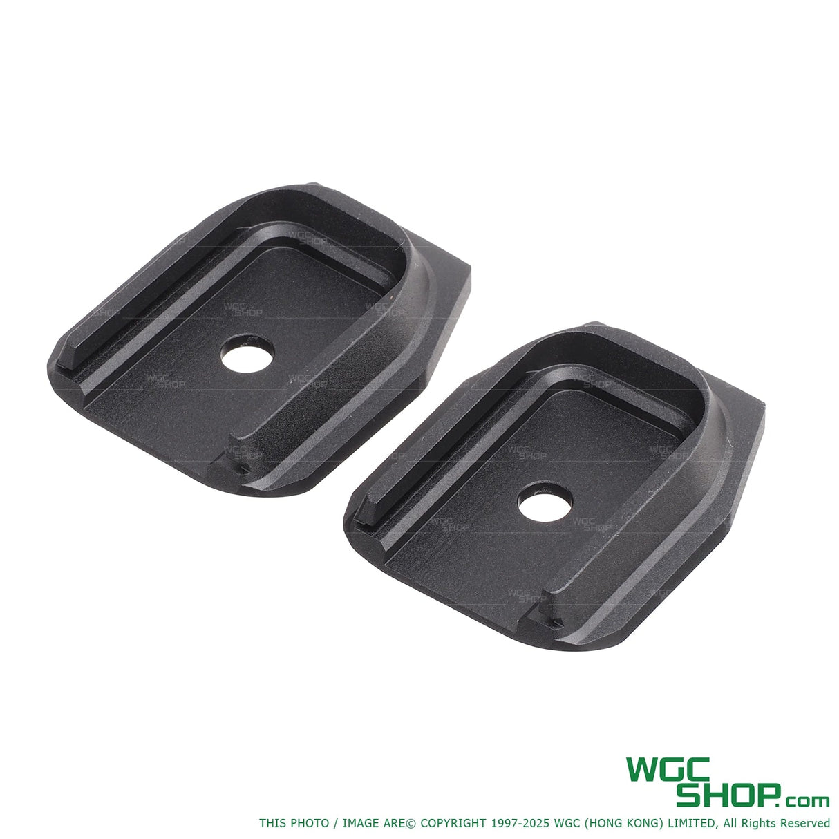 Two black gas magazines bases for Parabellum P365 22-rounds pistol on white background