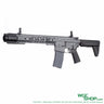 Gray Salient Arms International 10.5-inch GBB airsoft rifle with black adjustable stock on white background