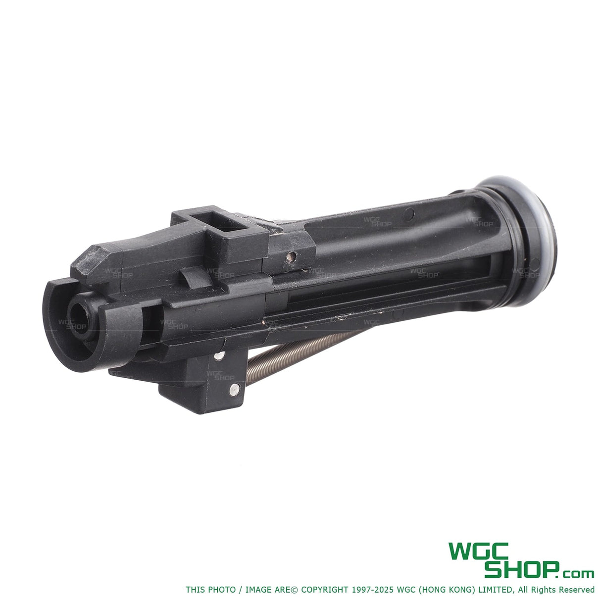 Black GHK original loading nozzle for G5 Standard V3 airsoft gun with spring on white background