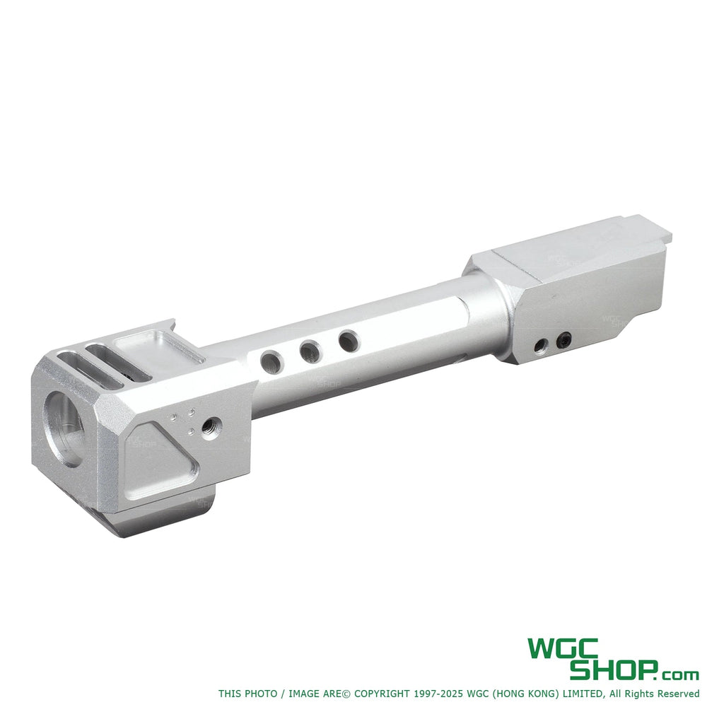 GUNDAY TP Style Aluminum Outer Barrel w/ HAED Style Compensator Type B for VFC G19 Gen5, G45, G19X, SRC G19 Gen5 MOS, GHK G45 GBB Airsoft Silver GUNDAY-V10-G19B-SV - WGC Shop