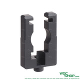 Black CNC machined aluminum reinforced mount part with cutouts on white background