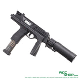 Right side stock folded view of Maruyama MP-IX MP9 gbb airsoft with silencer
