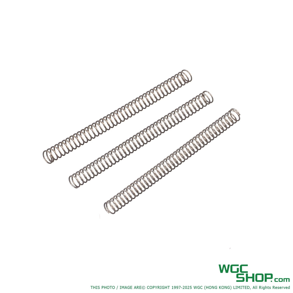 Three metal return springs for Walther VFC PDP GBB air nozzle part on white background