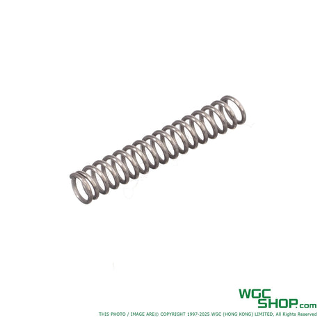 Close-up of Pro Arms 130 hammer spring for Marui Saiga 12K SBS GBB, metal coil spring on white background