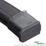 Close-up of black Reload MP7 30-round CO2 airsoft magazine with 4.6x30 marking