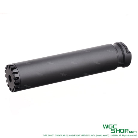 Black Task Forces SQD SMG suppressor with vented end cap on white background