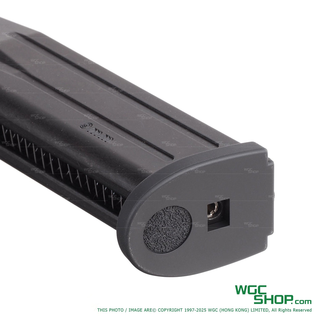 Tokyo Marui P320 26-round gas airsoft magazine in black plastic with 9mm engraving