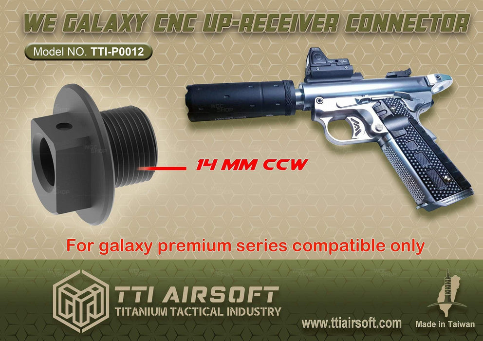 TTI AIRSOFT CNC Up-Receiver Connector for WE Galaxy Premium GBB Airsoft - WGC Shop