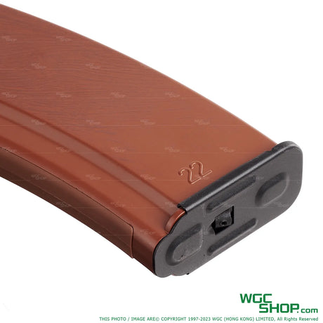 Close-up ebd view of VFC 50Rds AK Gas Airsoft Magazine