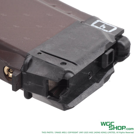 Top close-up view of VFC AVS74U / AKS74U gas airsoft magazine with WGCShop watermask