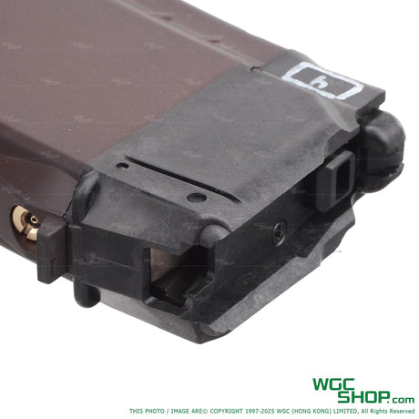 Top close-up view of VFC AVS74U / AKS74U gas airsoft magazine with WGCShop watermask