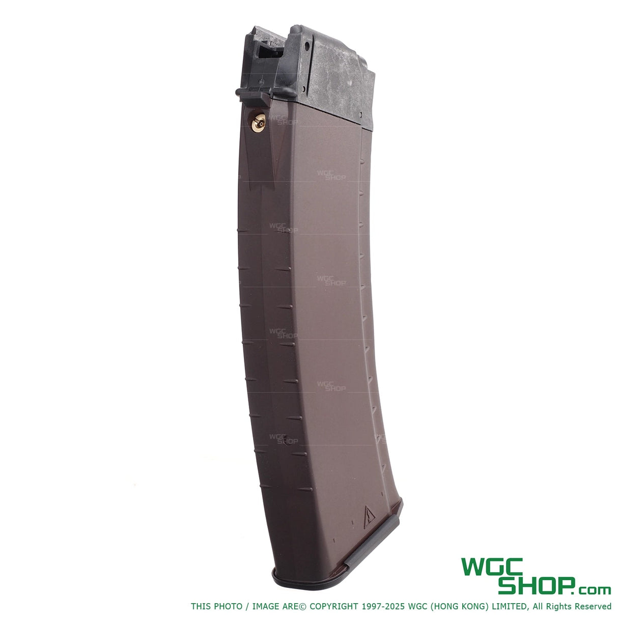 VFC AVS74U AKS74U gas airsoft magazine in dark brown with black top on white background
