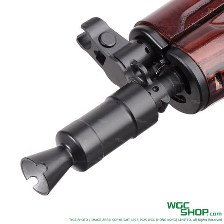 Muzzle close-up of VFC AVS74U / AKS74U GBB airsoft with WGCShop watermask