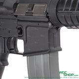 Close-up of VFC Colt M723 Carbine GBB airsoft rifle magazine and receiver in black and gray
