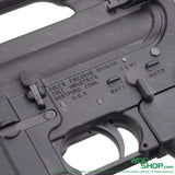 Close-up of Colt M723 Carbine airsoft gun fire selector and trigger details