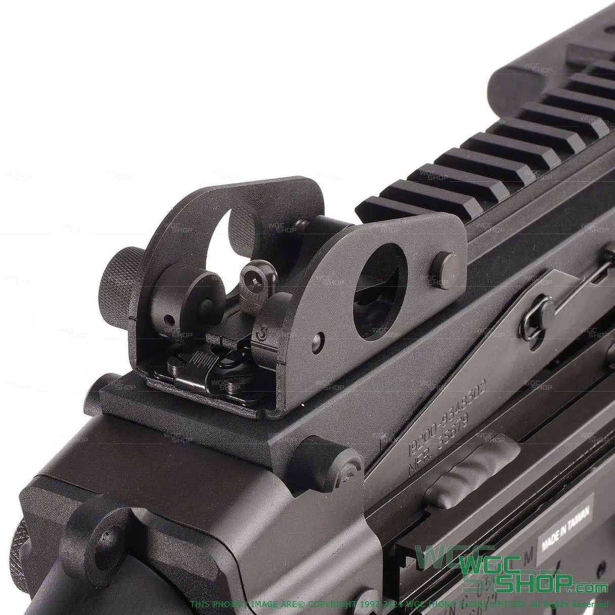 VFC M249 GBB Airsoft - Rear Sight Close-Up View
