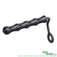 Black grooved plastic pistol grip with attached metal loop for airsoft or original parts