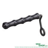 Black grooved plastic pistol grip with attached metal loop for airsoft or original parts