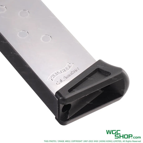 Close-up view of VFC PPK/S 13Rds Gas Airsoft Magazine - Silver