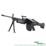 Black VFC Umarex MG4 electric airsoft AEG with bipod and box magazine on white background