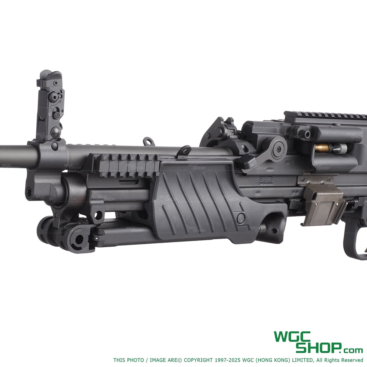 VFC Umarex MG4 electric airsoft AEG gun close-up with folding bipod and magazine