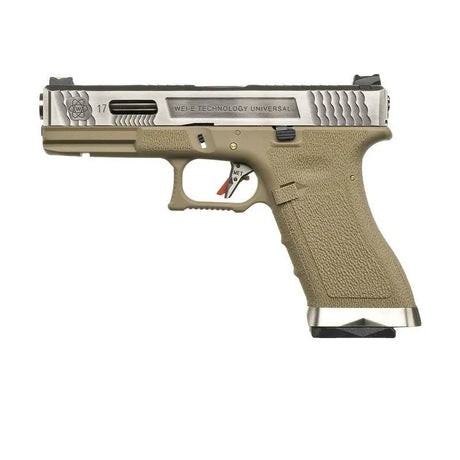 WE 17 T8 GBB Airsoft ( Silver Slide / Silver Barrel / Tan Frame ) - WGC Shop