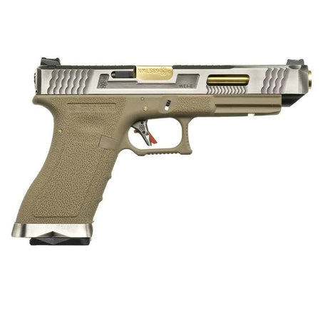 WE G35 T4 GBB Airsoft ( Silver Slide / Gold Barrel / Tan Frame ) - WGC Shop